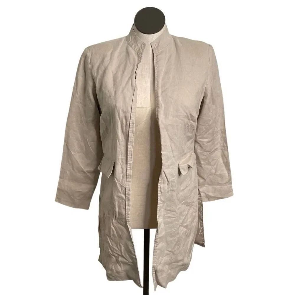 JG Hook Womens Tunic Blazer Jacket 10P Natural Linen Structured Mock neck Collar